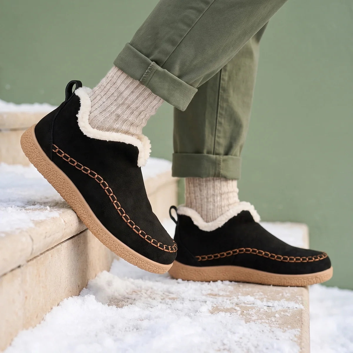 Fabiola Suede Faux Fur Lined Slip On Ankle Boots