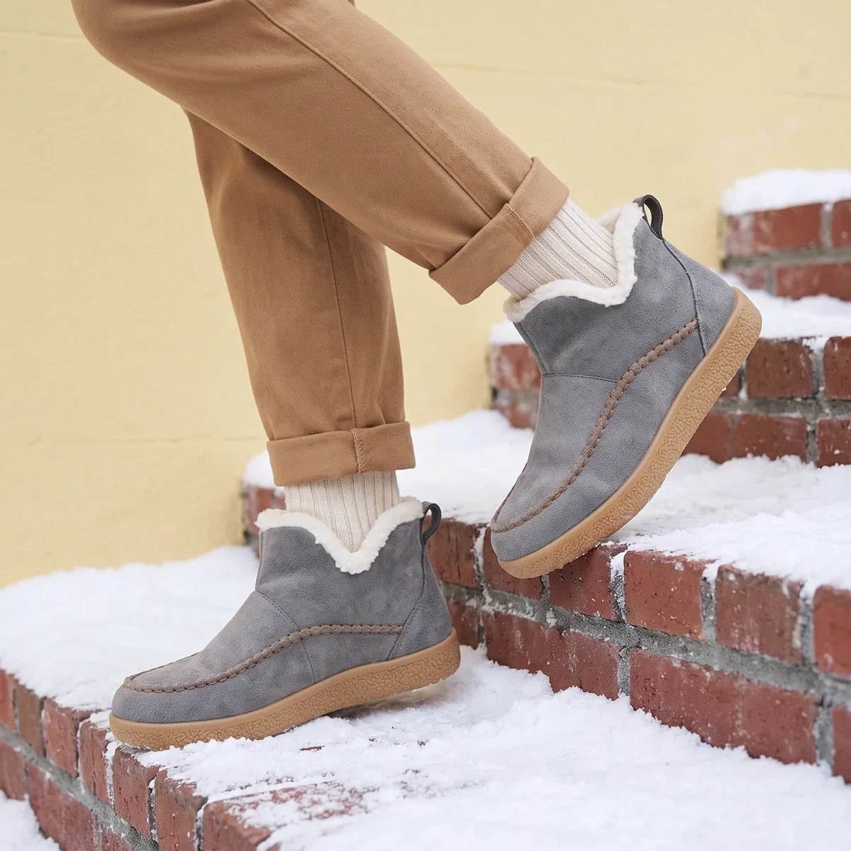 Fabiola Suede Faux Fur Lined Slip On Ankle Boots