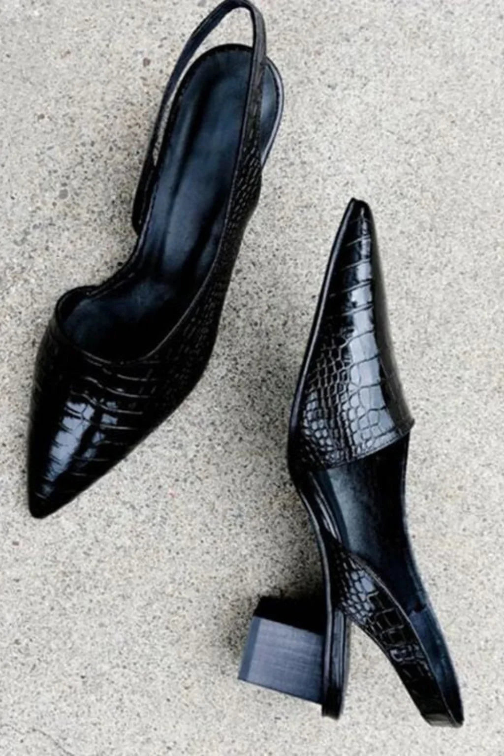 Faith | Women's Pointed Toe Slingback Block Heel Pumps with Ankle Strap
