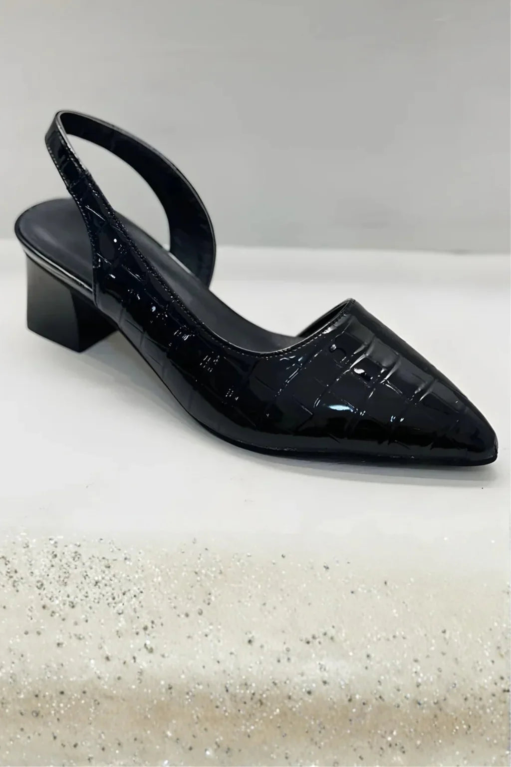 Faith | Women's Pointed Toe Slingback Block Heel Pumps with Ankle Strap