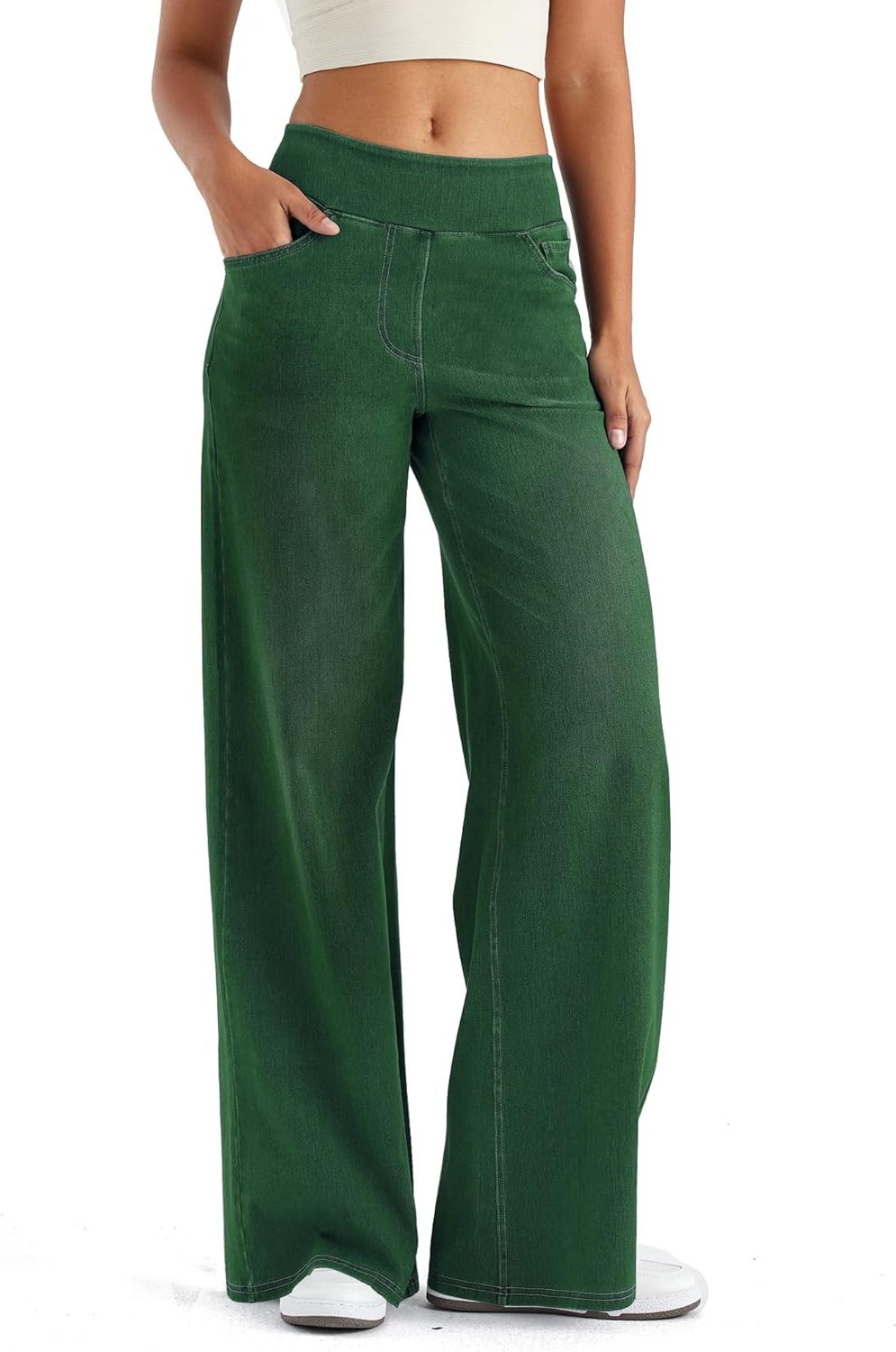 Fara | Denim High Waist Wide Leg Pants with Fleece Lining for Women