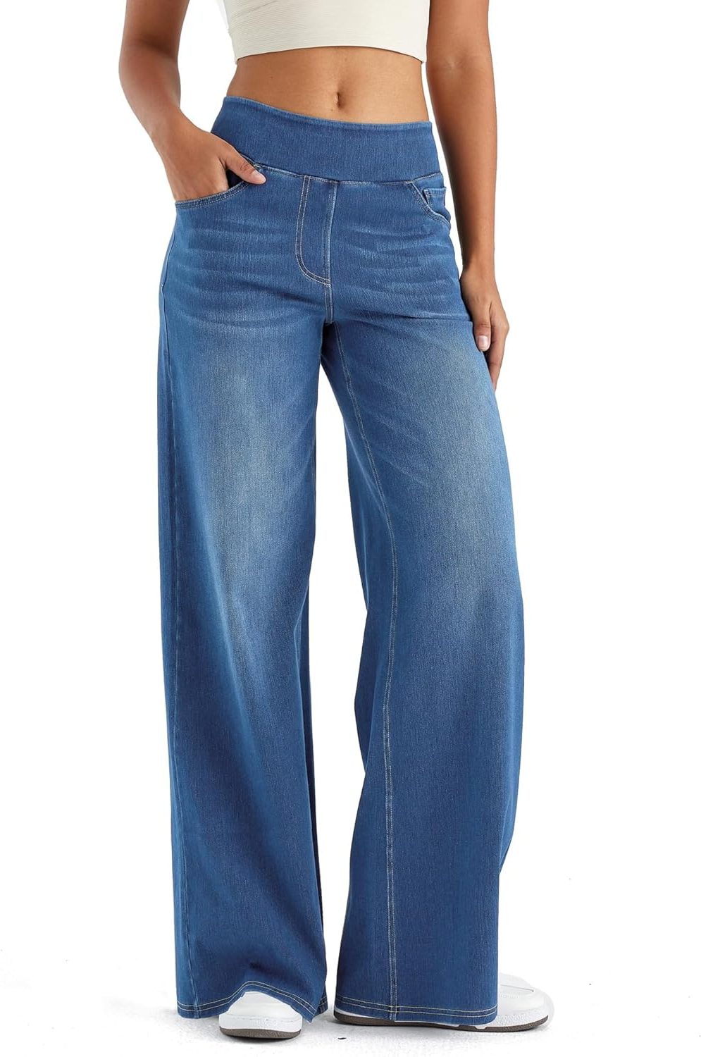 Fara | Denim High Waist Wide Leg Pants with Fleece Lining for Women