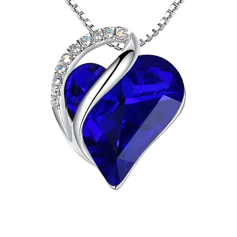 Heart Sapphire Infinity Necklace in White Gold