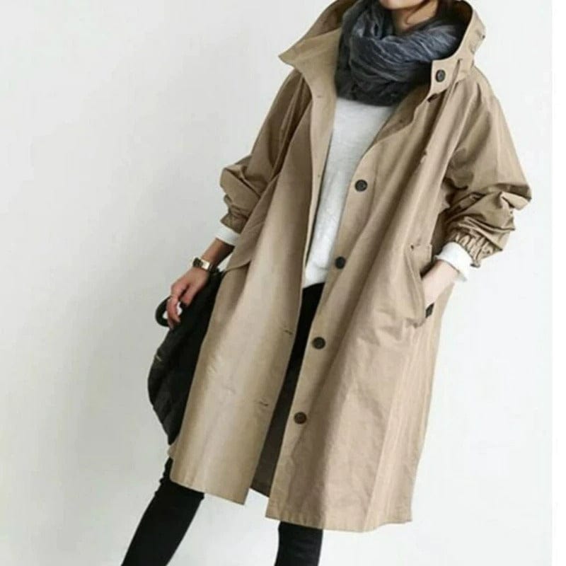 Women's Hooded Raincoat, Long Sleeves, Button Front