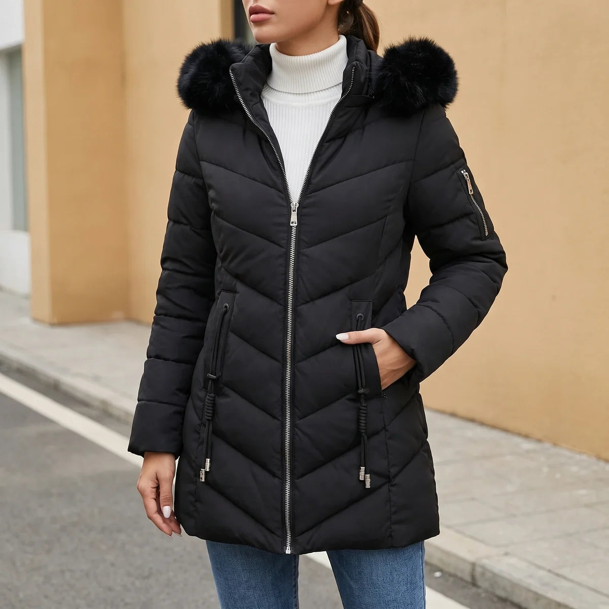 Faustina Faux Fur Hood Quilted Puffer Coat
