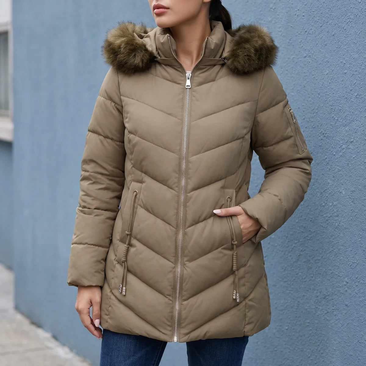 Faustina Faux Fur Hood Quilted Puffer Coat