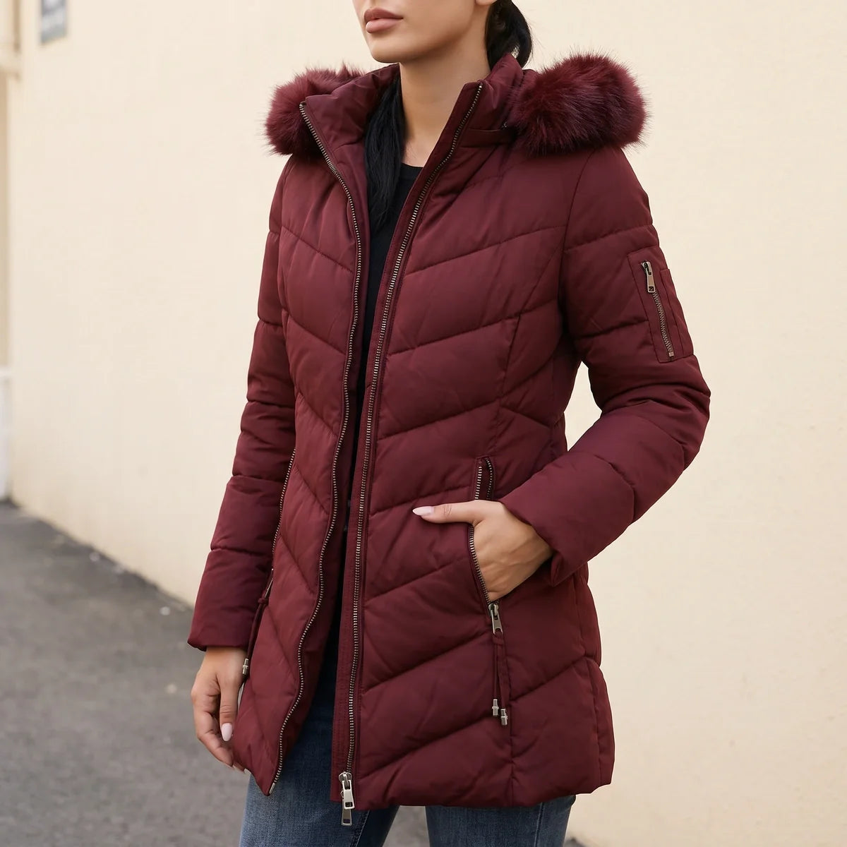 Faustina Faux Fur Hood Quilted Puffer Coat