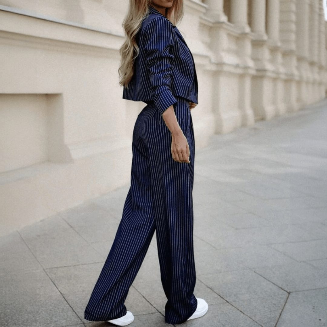 Fawn | Pinstripe Wide Leg Blazer Set for Women