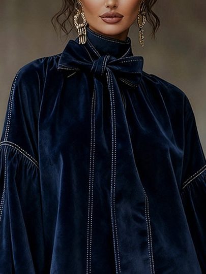 Faye | Velvet Mini Dress with Lantern Sleeves and Bow Detail for Women