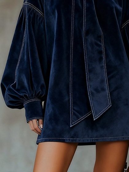 Faye | Velvet Mini Dress with Lantern Sleeves and Bow Detail for Women