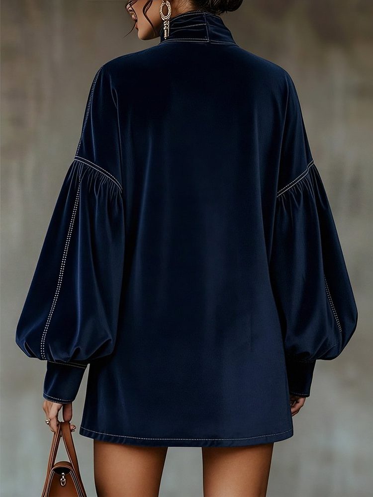 Faye | Velvet Mini Dress with Lantern Sleeves and Bow Detail for Women