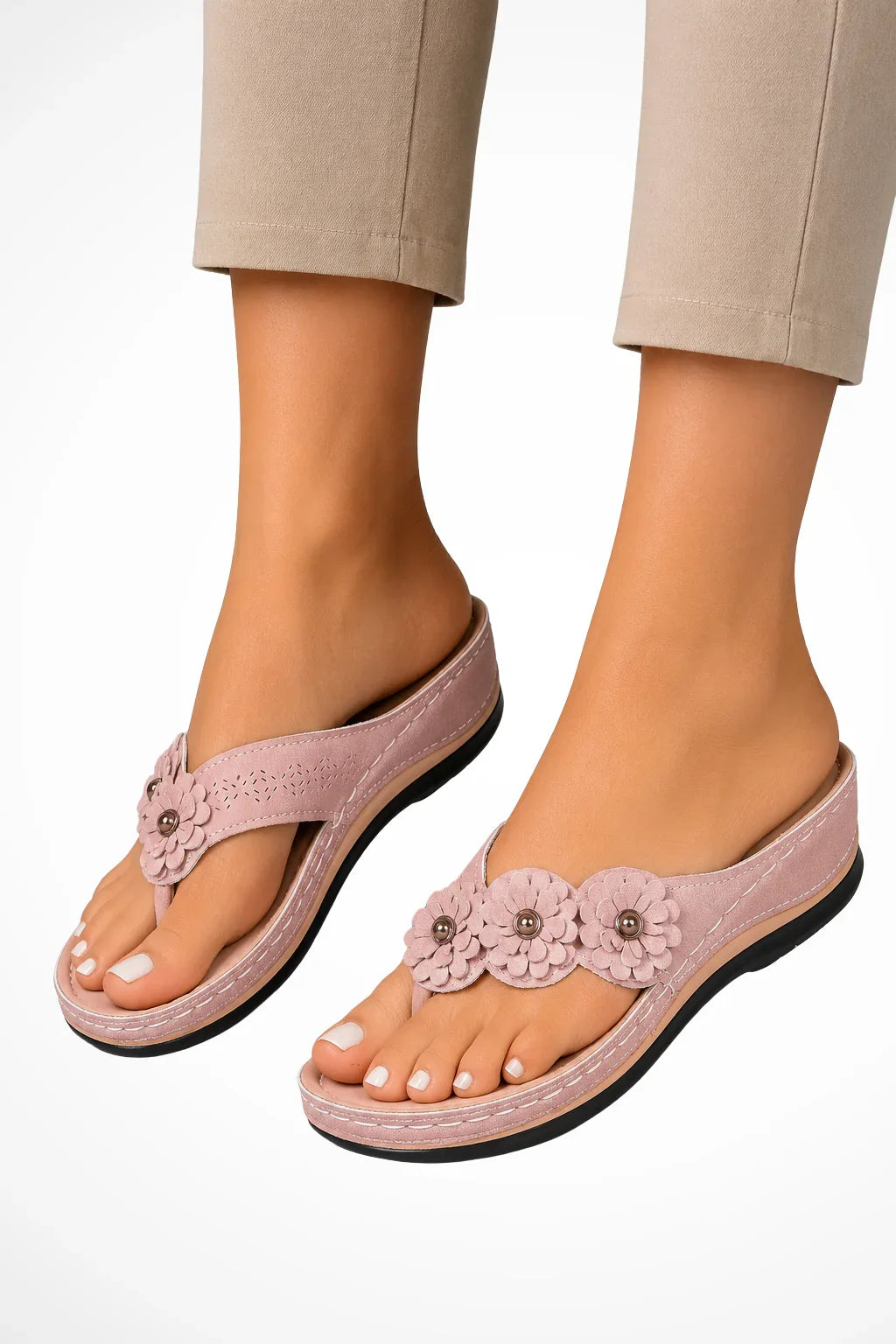 Faye | Women's Wedge Heel Orthopedic Floral Toe Post Sandals