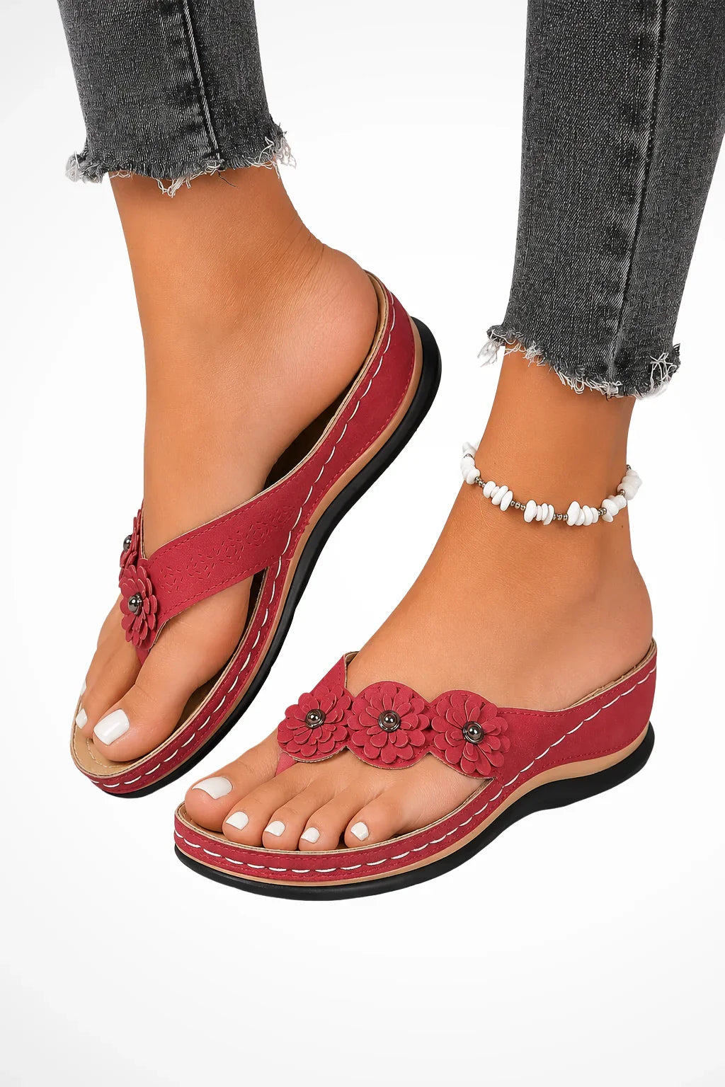 Faye | Women's Wedge Heel Orthopedic Floral Toe Post Sandals