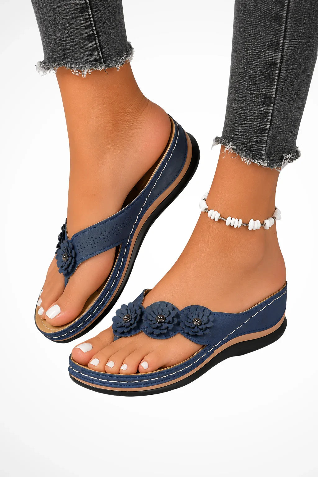 Faye | Women's Wedge Heel Orthopedic Floral Toe Post Sandals