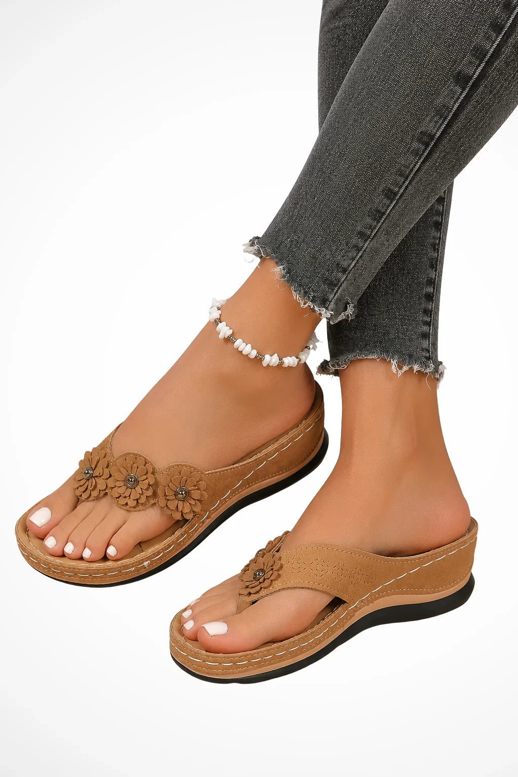 Faye | Women's Wedge Heel Orthopedic Floral Toe Post Sandals