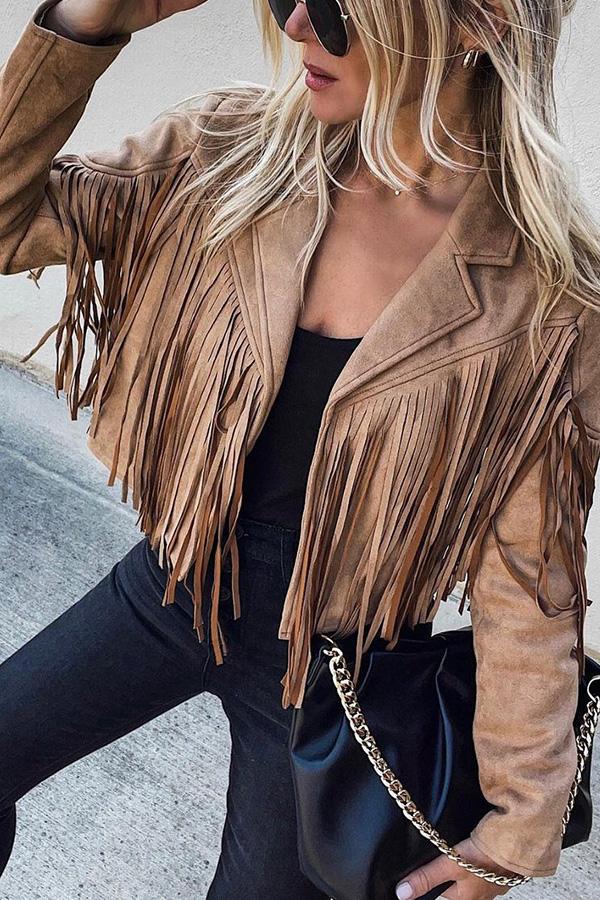 ALLIE | CROPPED FRINGE SUEDE-EFFECT JACKET