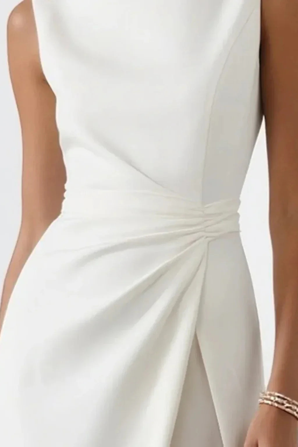 Felicity | White Formal Wedding Guest Maxi Dress with Draped Waist