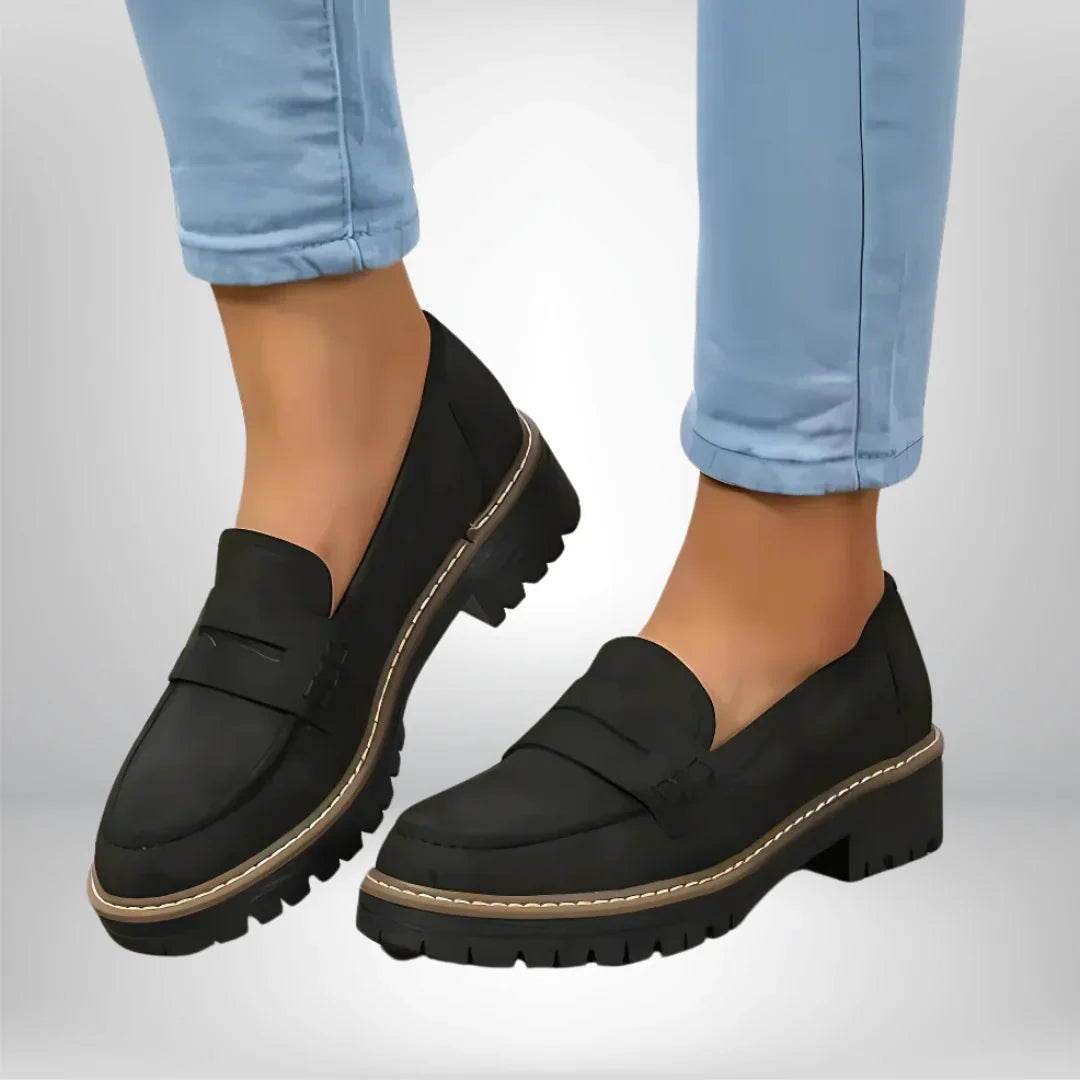 Felicity | Women's Block Heel Slip On Loafer Shoes with Lug Sole