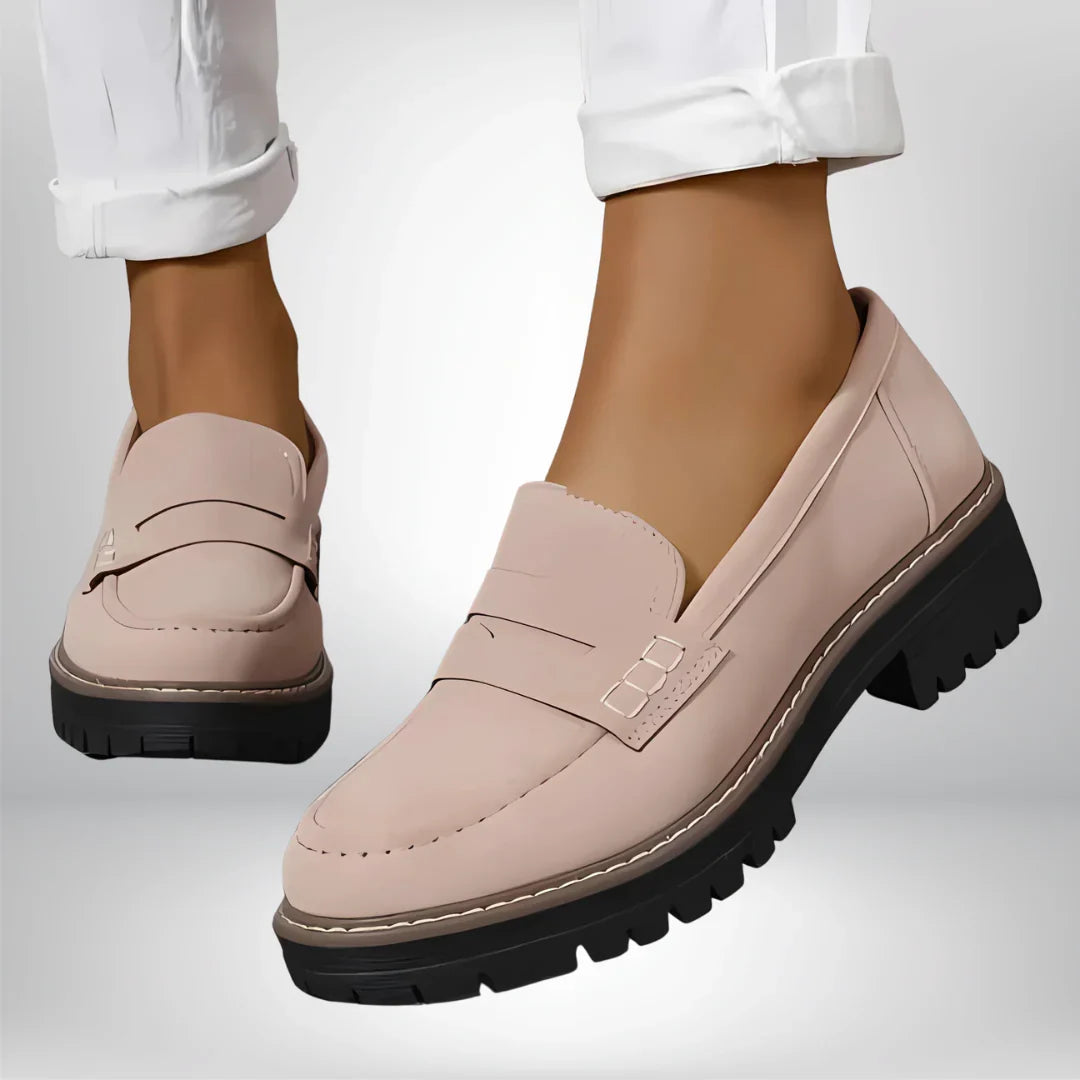 Felicity | Women's Block Heel Slip On Loafer Shoes with Lug Sole