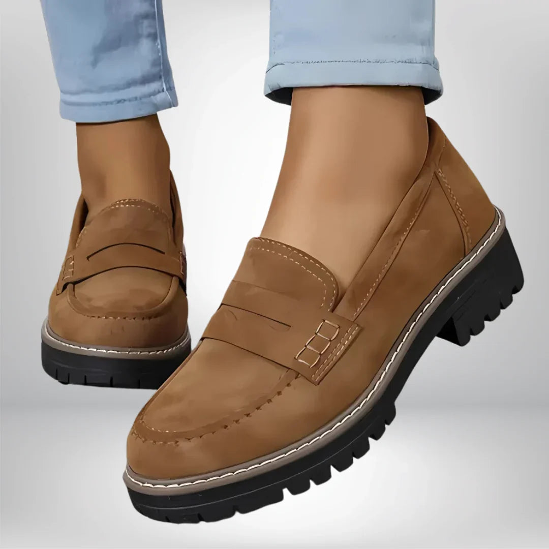 Felicity | Women's Block Heel Slip On Loafer Shoes with Lug Sole