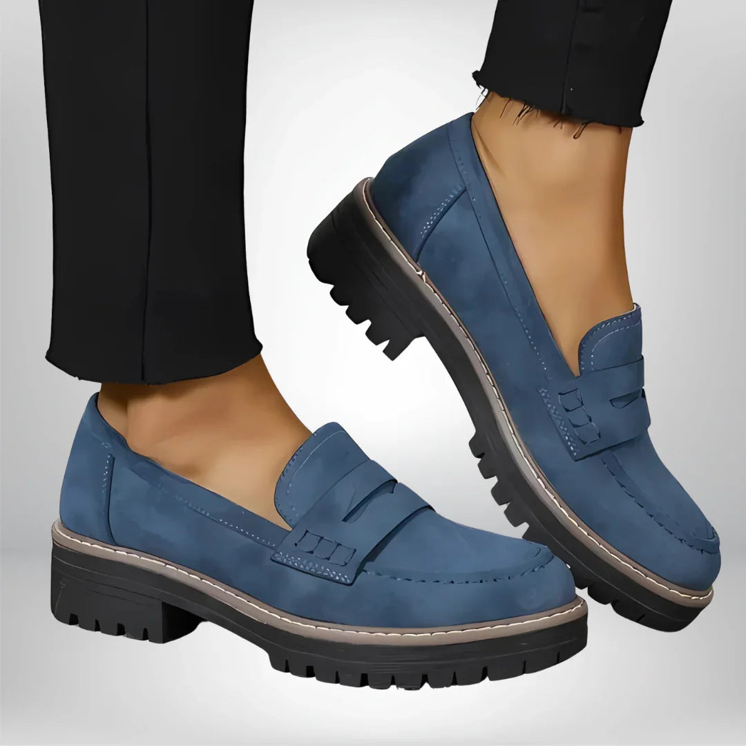 Felicity | Women's Block Heel Slip On Loafer Shoes with Lug Sole
