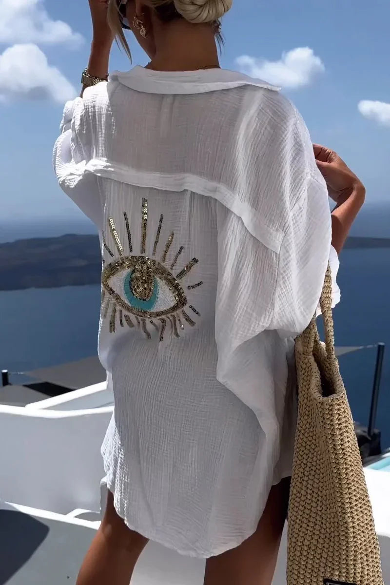 Felicity | Women's Embellished Eye Button Up Shirt with Collar