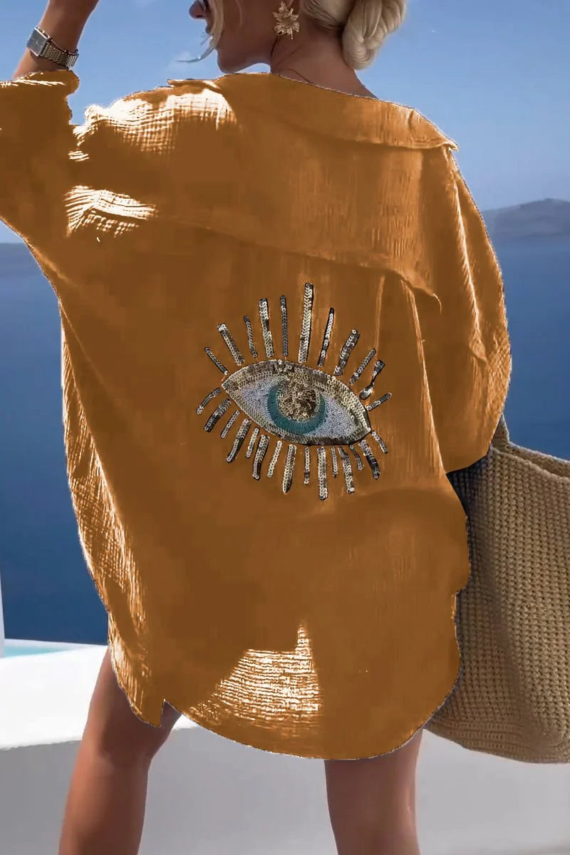 Felicity | Women's Embellished Eye Button Up Shirt with Collar