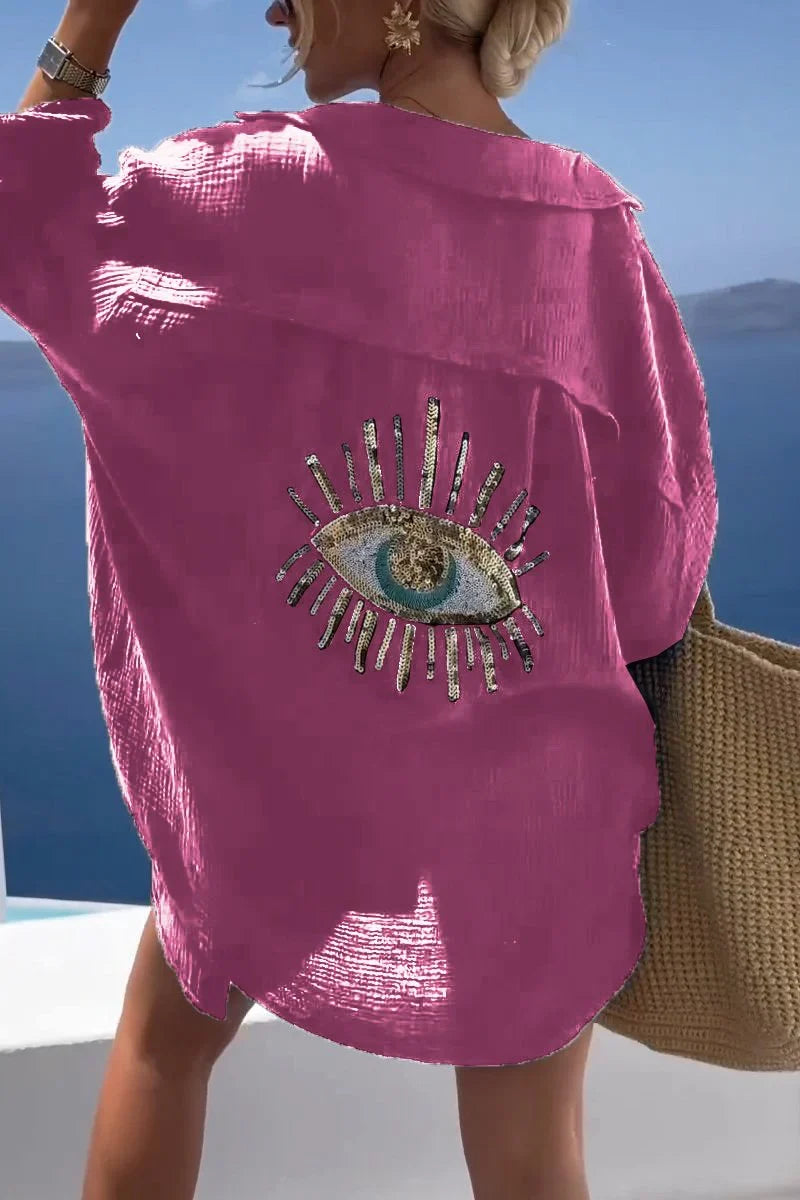 Felicity | Women's Embellished Eye Button Up Shirt with Collar