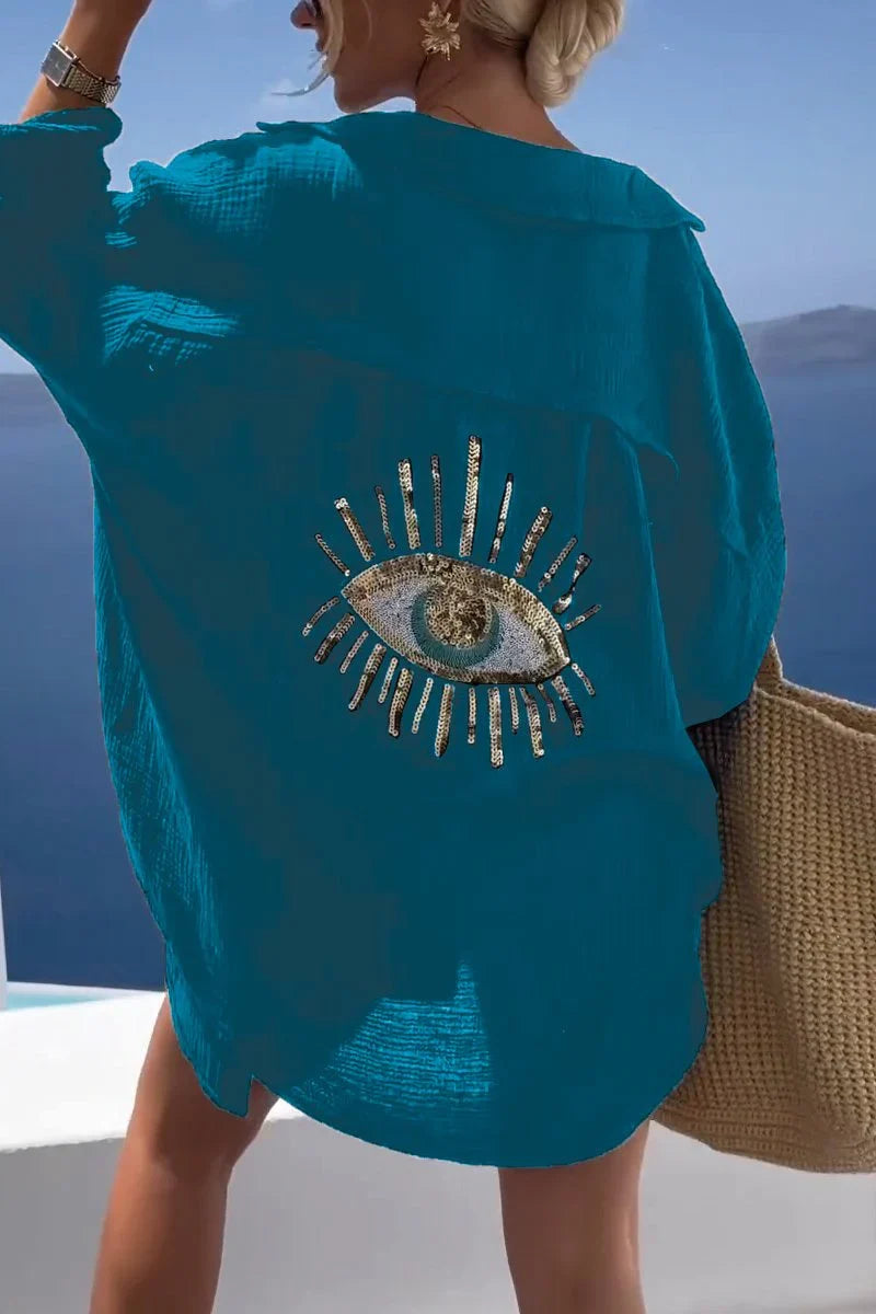 Felicity | Women's Embellished Eye Button Up Shirt with Collar