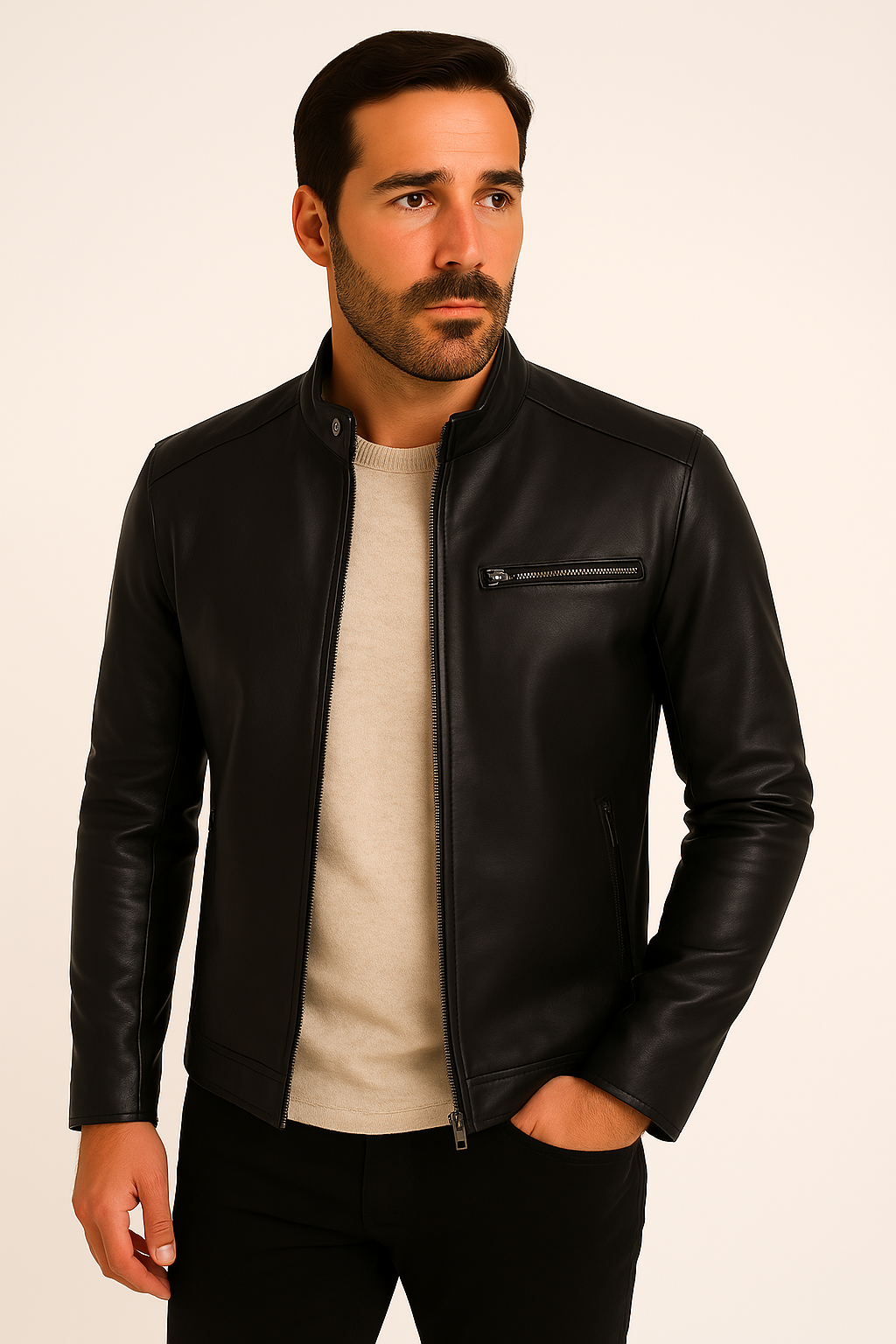 Men's Stand Collar Zip Jacket, Long Sleeves, Fitted Cut