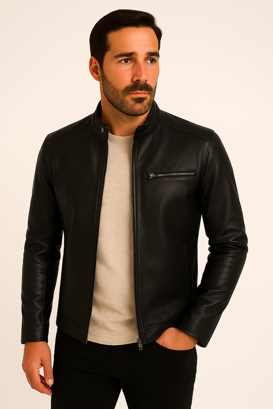 Men's Stand Collar Zip Jacket, Long Sleeves, Fitted Cut