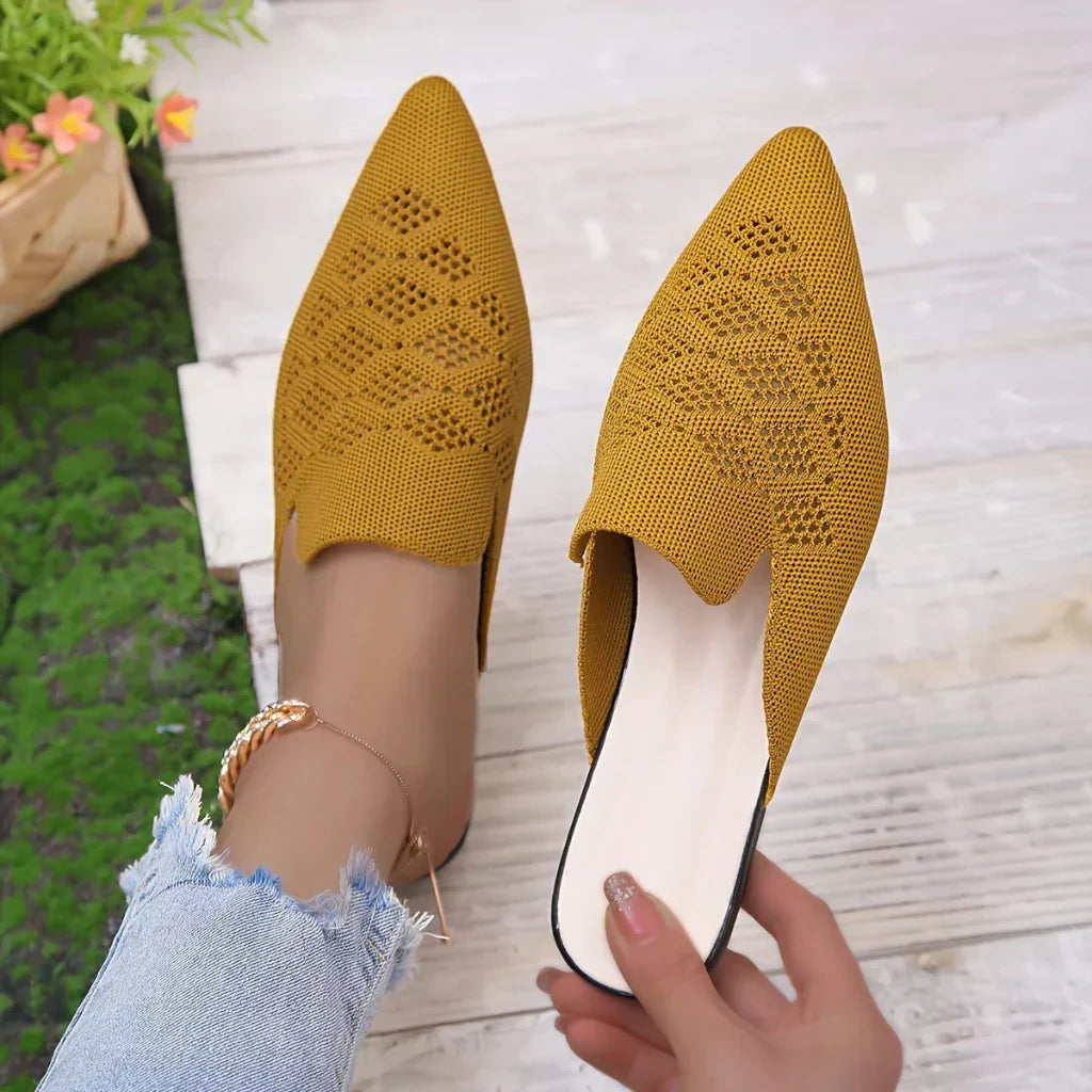 Women's Knitted Pointed-Toe Flat Mules Slip-On