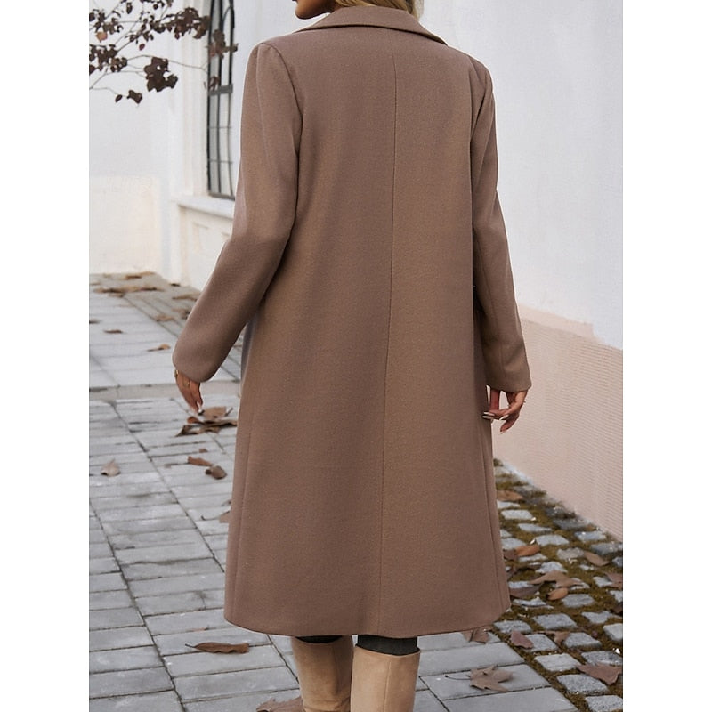 Long Women's Coat with Down Filling and Button Front | Breathable Fabric, Pockets | For Winter | Size S-XL