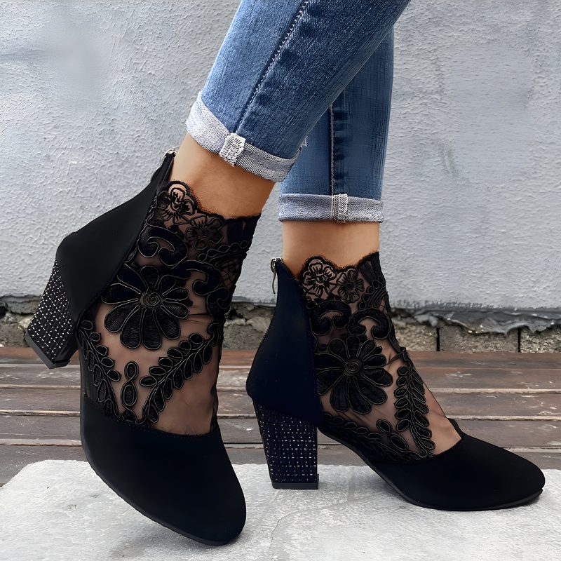 Lana | Floral Lace Block Heel Ankle Boots for Women