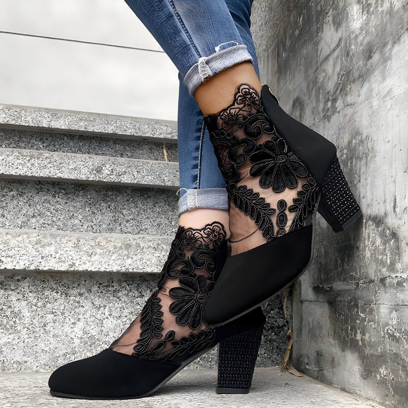 Lana | Floral Lace Block Heel Ankle Boots for Women