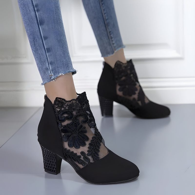 Lana | Floral Lace Block Heel Ankle Boots for Women
