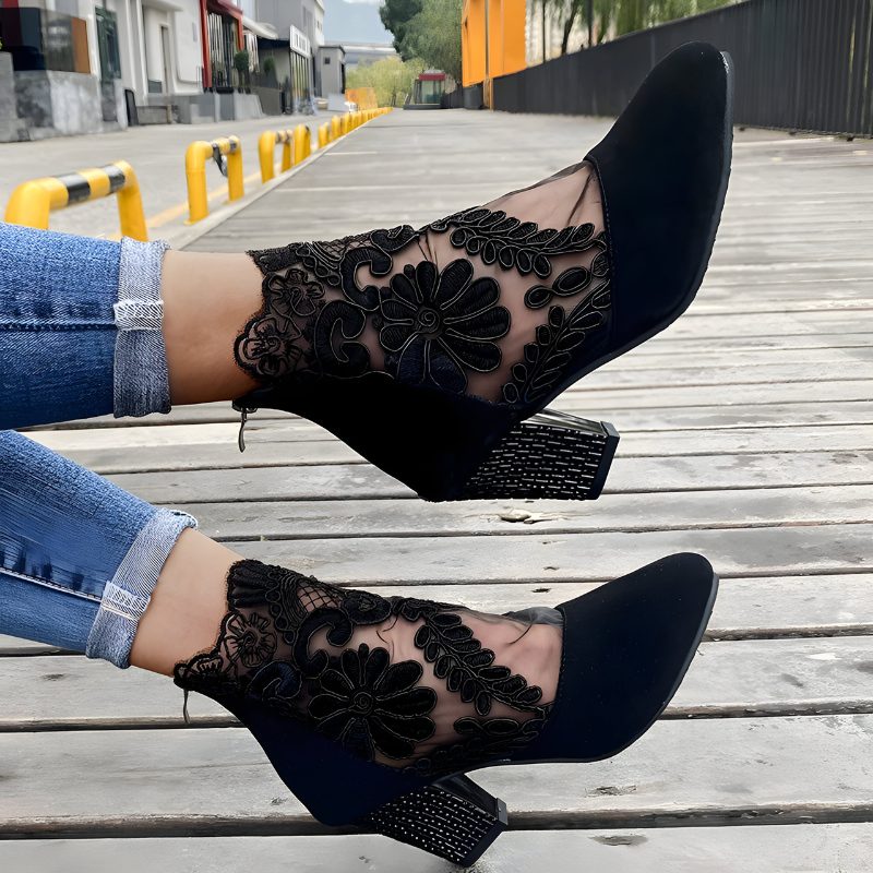 Lana | Floral Lace Block Heel Ankle Boots for Women