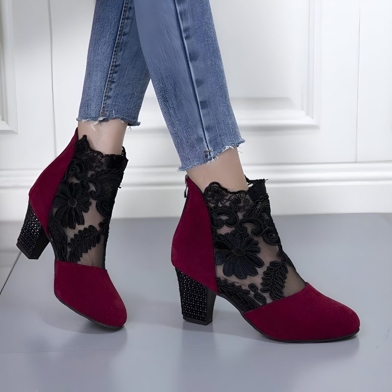 Lana | Floral Lace Block Heel Ankle Boots for Women