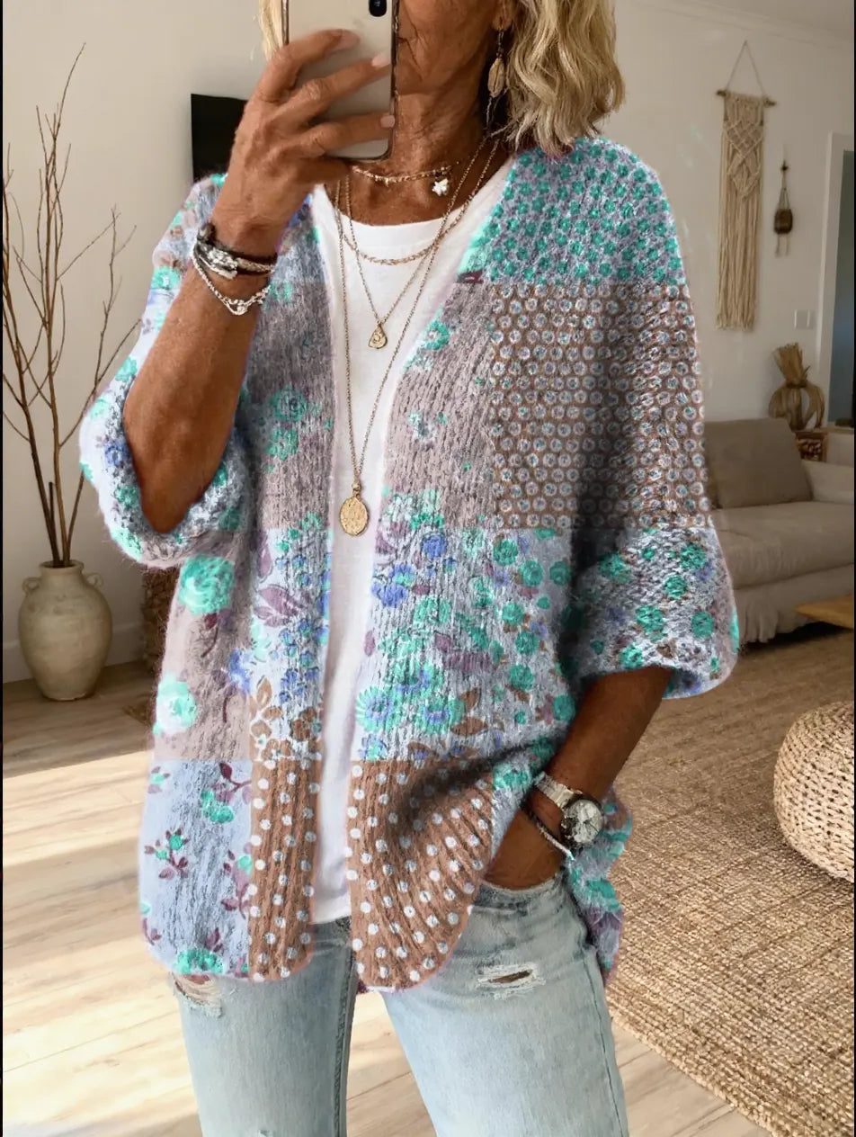 Nadine | Floral Patchwork Open Front Cardigan for Women