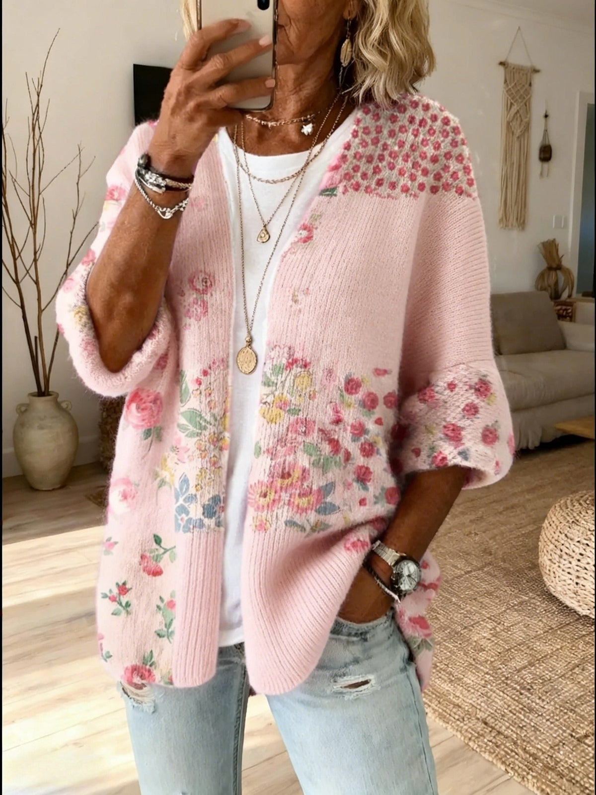 Nadine | Floral Patchwork Open Front Cardigan for Women