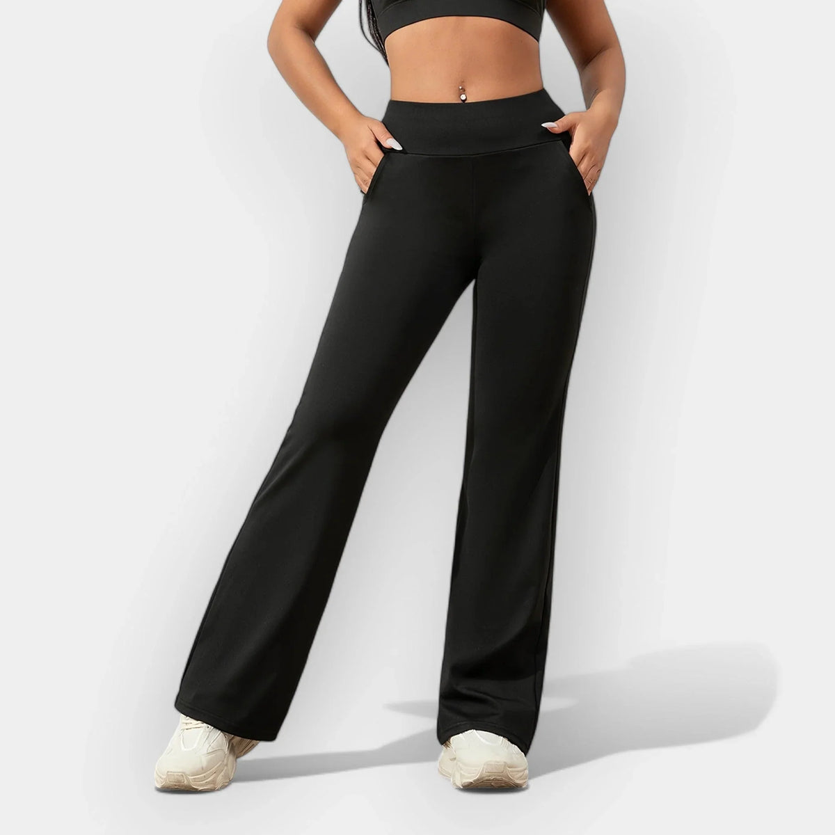 Florence | Women's Flare Wide Leg Pants with Elasticated Waist and Side Pockets