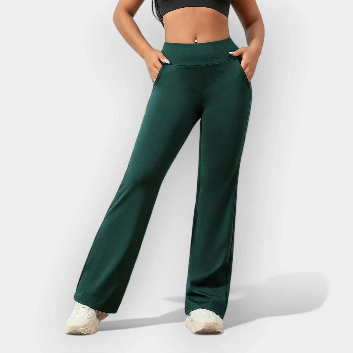 Florence | Women's Flare Wide Leg Pants with Elasticated Waist and Side Pockets