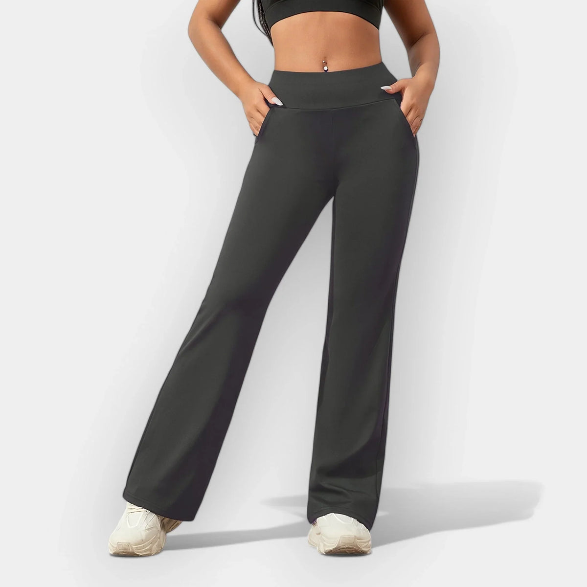 Florence | Women's Flare Wide Leg Pants with Elasticated Waist and Side Pockets