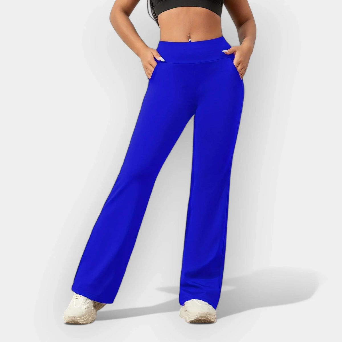 Florence | Women's Flare Wide Leg Pants with Elasticated Waist and Side Pockets