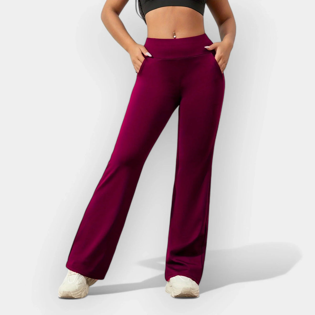 Florence | Women's Flare Wide Leg Pants with Elasticated Waist and Side Pockets
