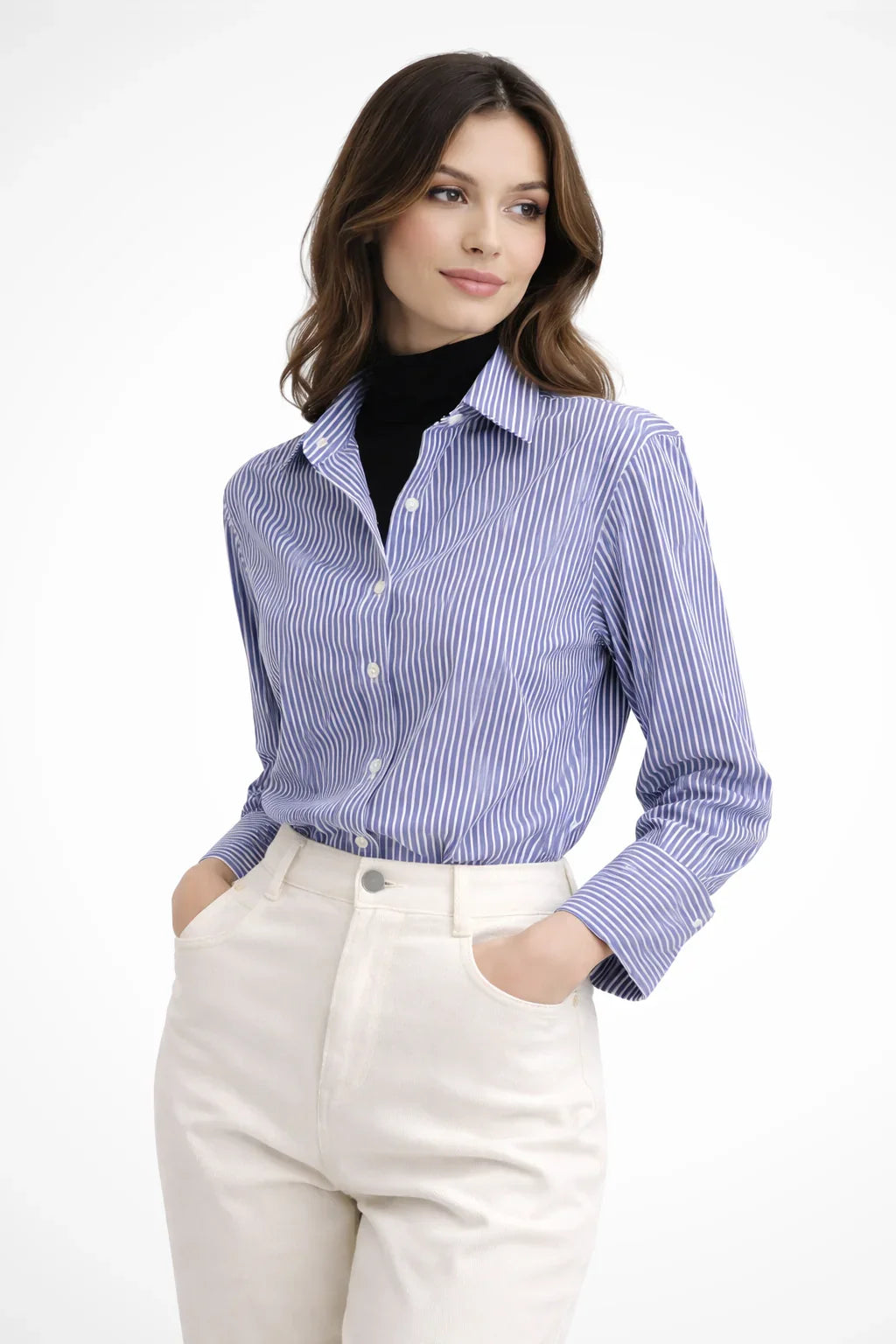 Florence | Women's Striped Button Up Shirt Blouse with Collar