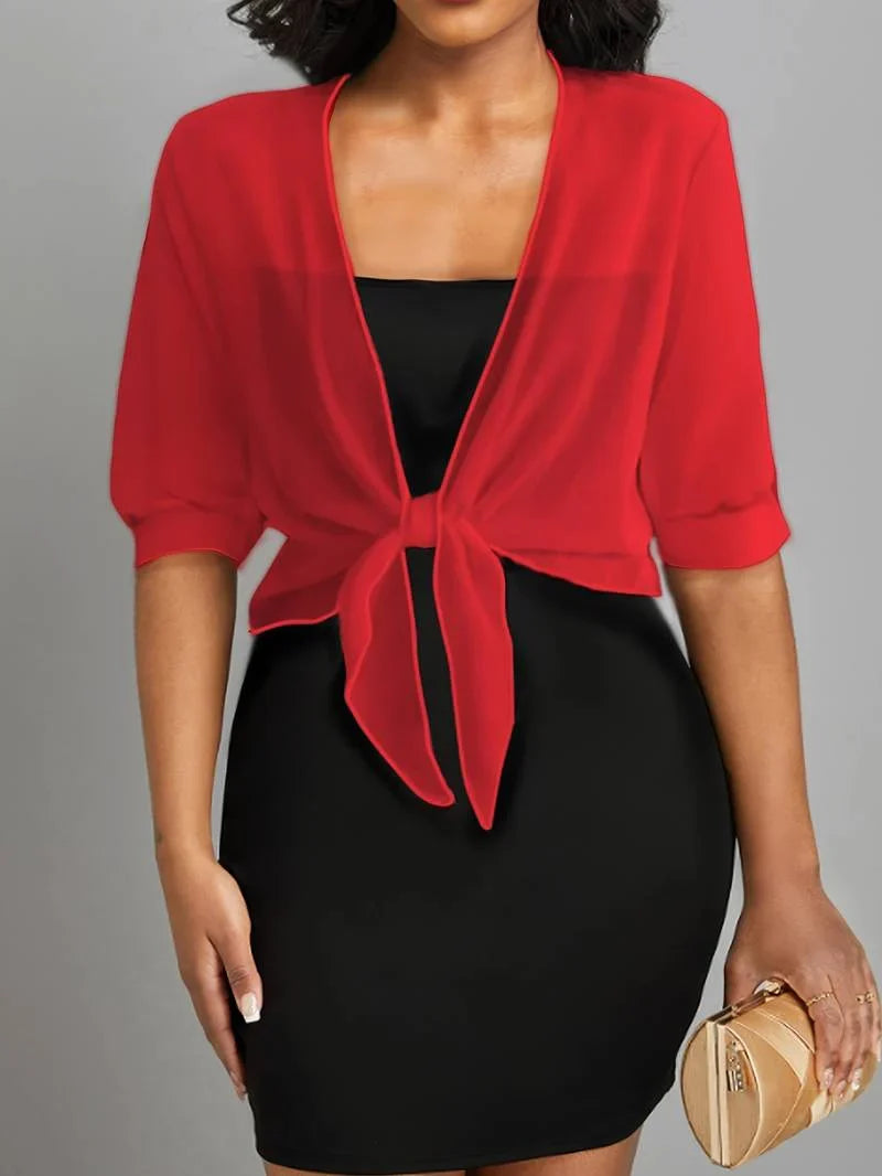 Florence | Women's Summer Sheer Chiffon Bolero Top with Tie Front and Cropped Hem