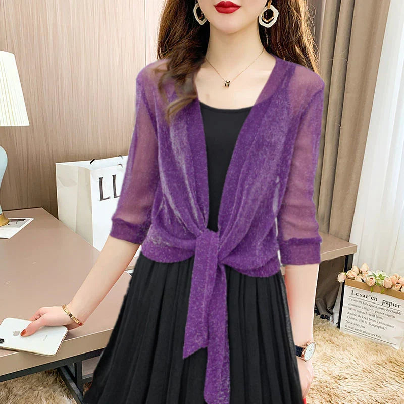 Florence | Women's Summer Sheer Chiffon Bolero Top with Tie Front and Cropped Hem