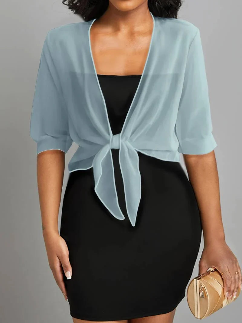 Florence | Women's Summer Sheer Chiffon Bolero Top with Tie Front and Cropped Hem