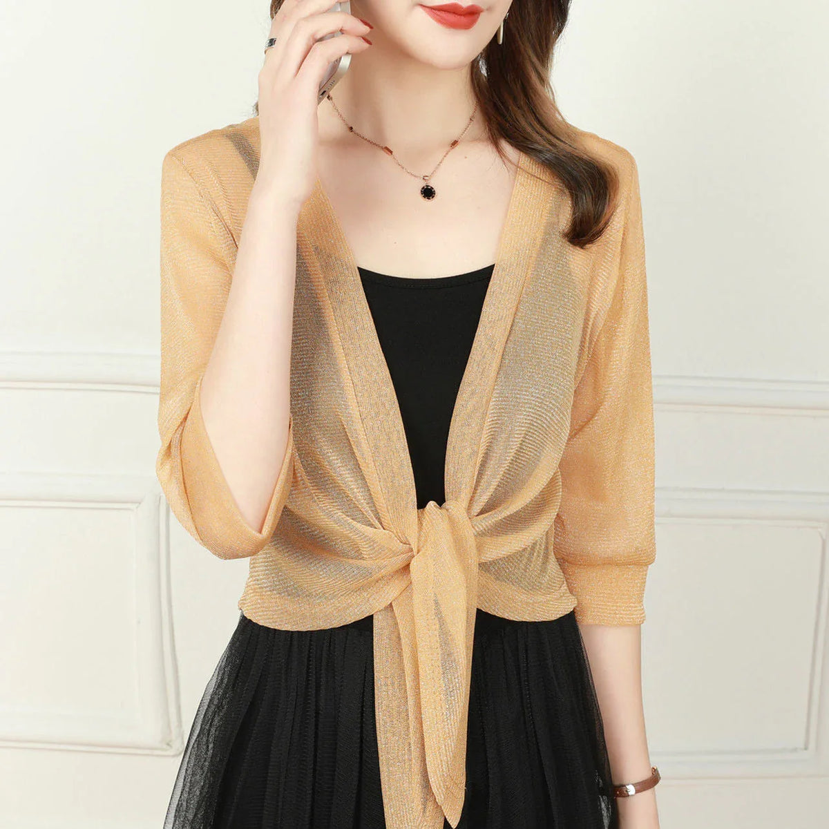 Florence | Women's Summer Sheer Chiffon Bolero Top with Tie Front and Cropped Hem